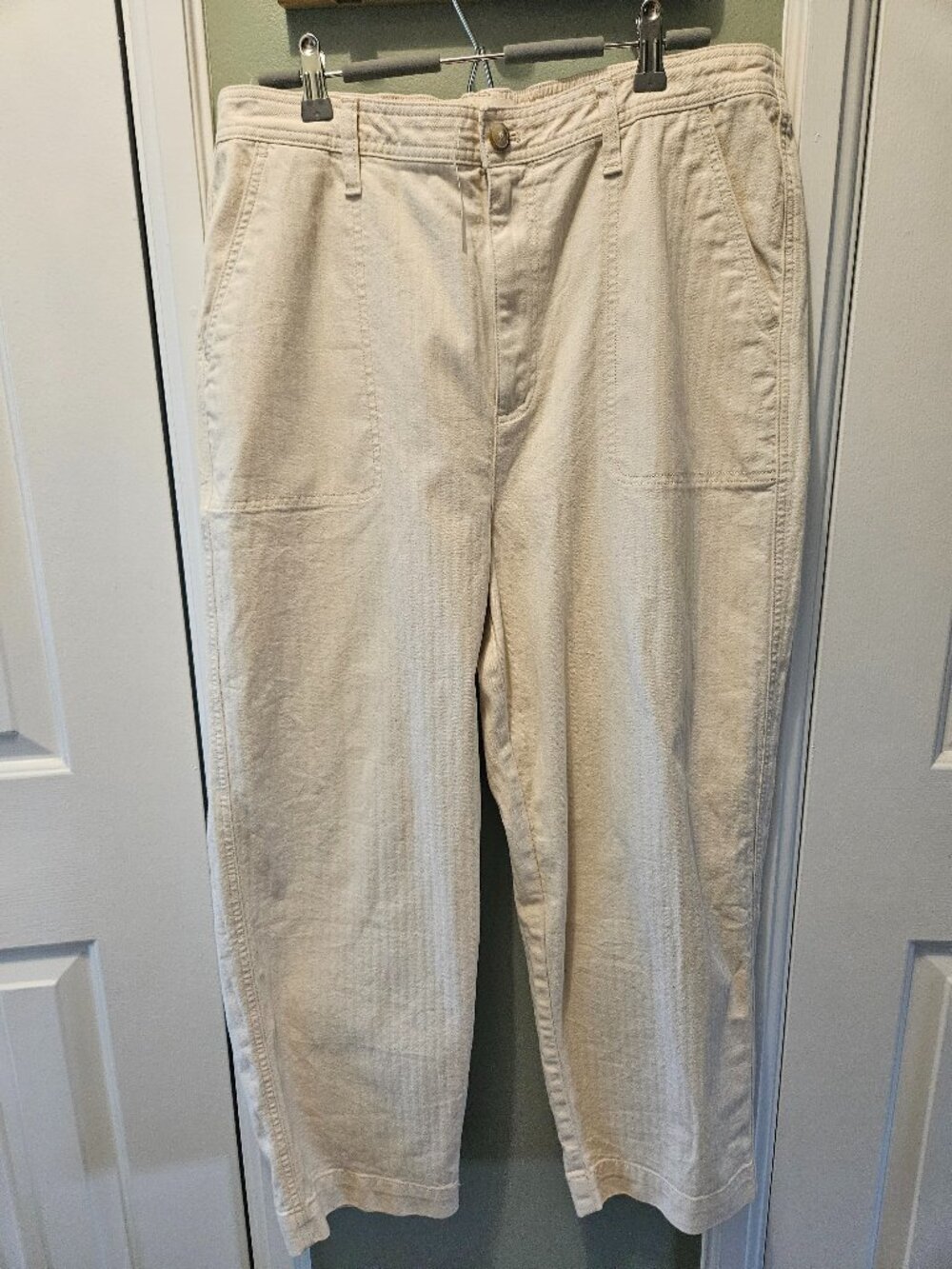 Madewell Camp Pants Beige Ivory XL Utility Style Casual Cotton Stretch NEW